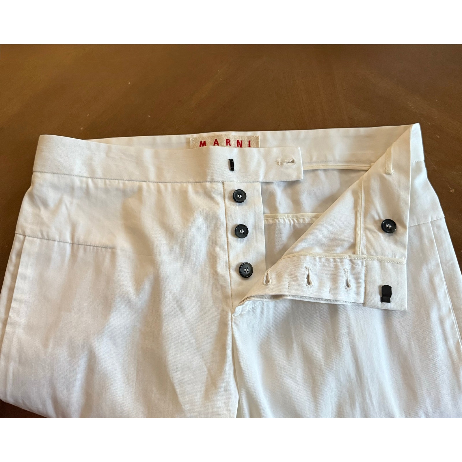 Marni Commessa Pants Cotton Silk Cream Us 4 Italy Button Fly Straight Leg Crop